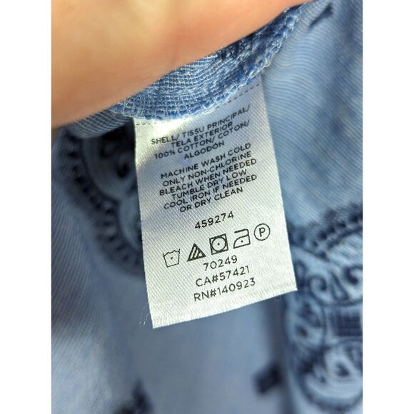 LOFT Boho Peasant Cottage Button-Front Medallion Print Top Blue Size Medium - Picture 6 of 6